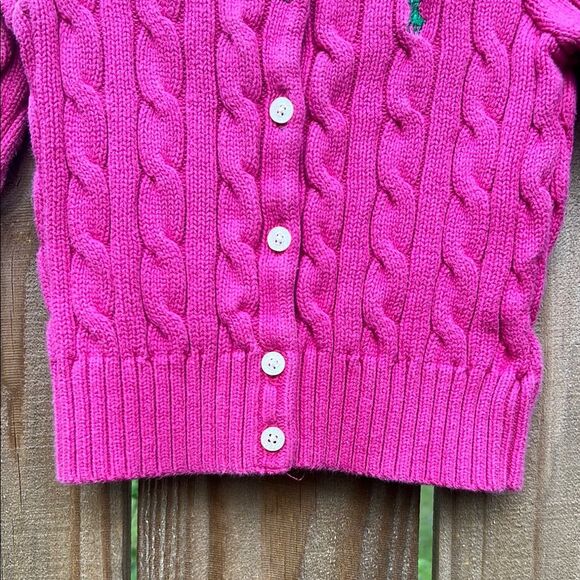 Ralph Lauren Girls Pink Preppy Cable Knit Long Sleeve Button Up Cardigan 2 2T - Picture 6 of 13